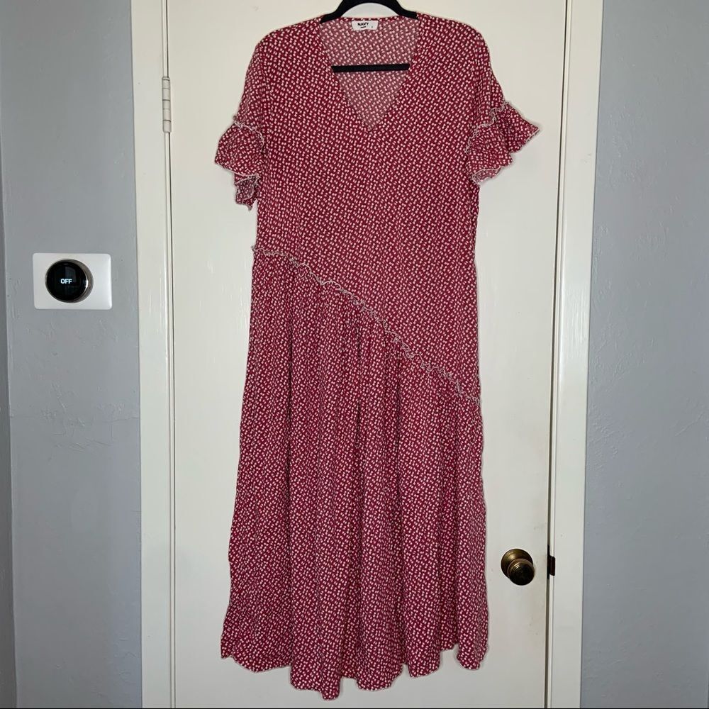 NAVY Paris pinkish red pattern maxi cottage dress